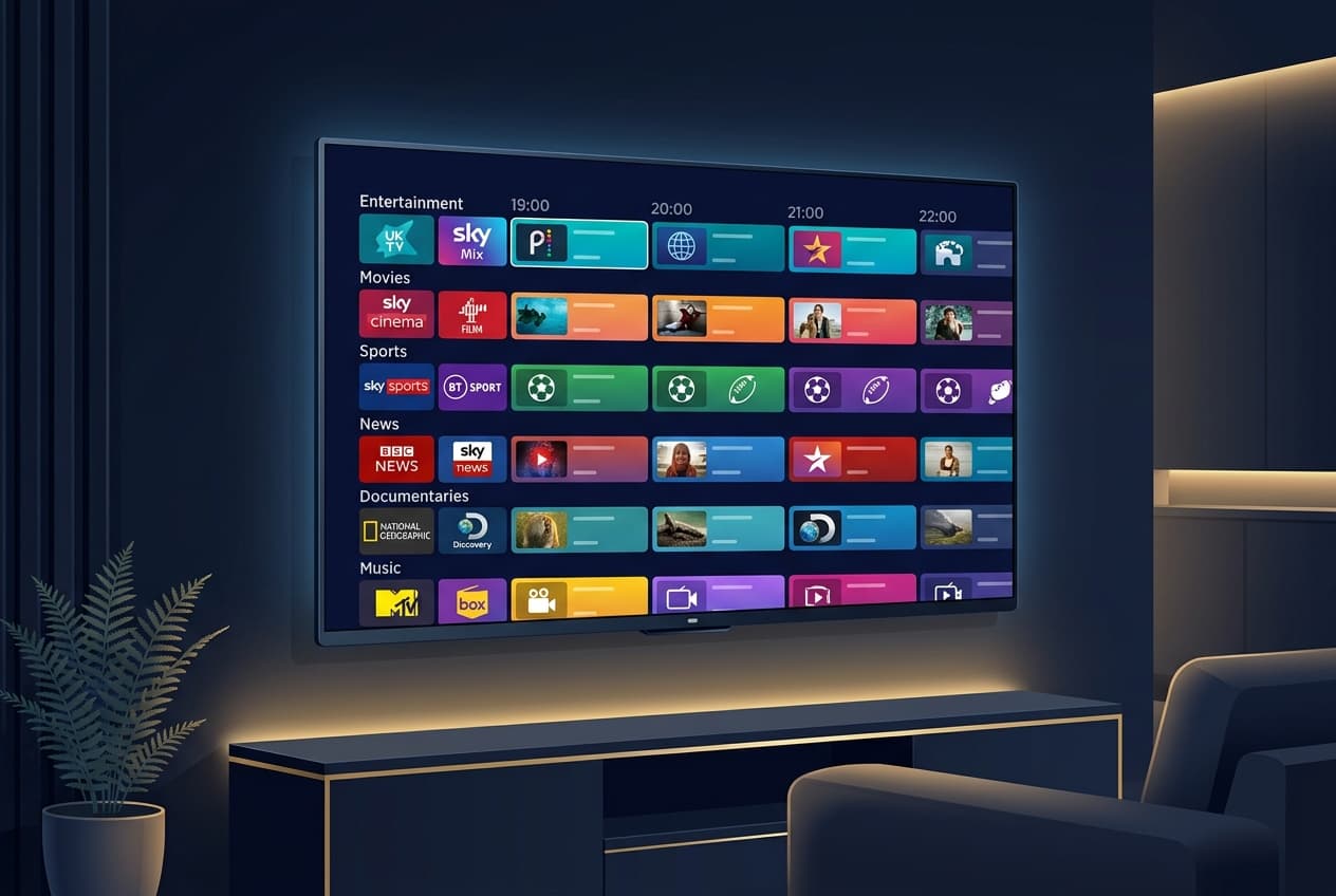 A television guide interface with a generic selection of programme tiles