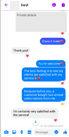 Original Messenger conversation with Daryl; visible messages and dates are preserved.