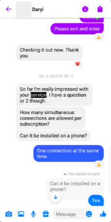 Original Messenger conversation with Daryl; visible messages and dates are preserved.