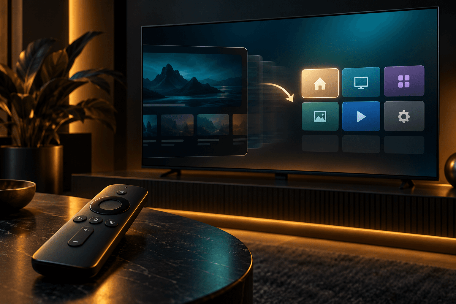 Television returning from a streaming app window to a neutral device home screen